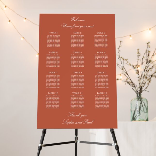Terracotta 12 Table Wedding Seating Chart Foam Board (In Situ (Stand))