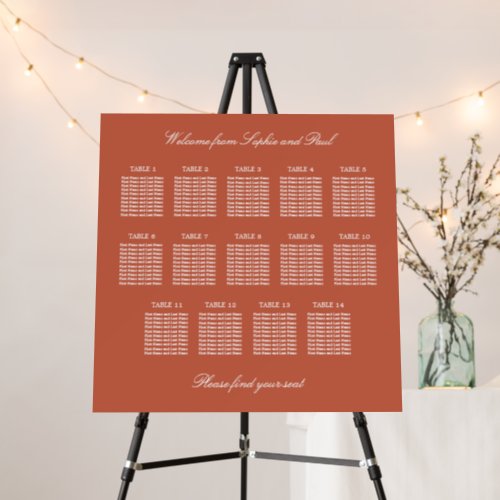 Terracotta 14 Table Wedding Seating Chart Foam Board