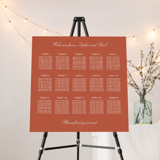 Terracotta 15 Table Wedding Seating Chart Foam Board (In Situ (Stand))