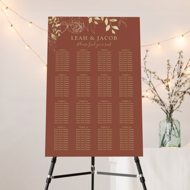 Terracotta 16 Table Floral Wedding Seating Chart Foam Board (In Situ (Stand))