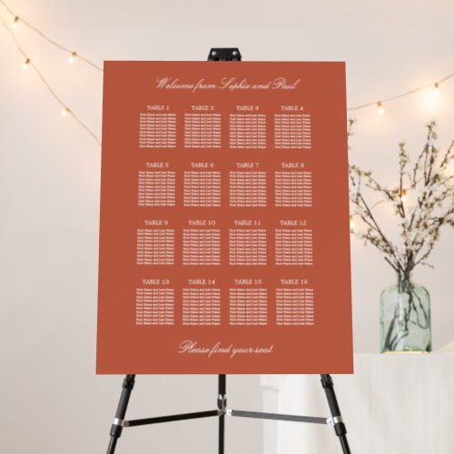 Terracotta 16 Table Wedding Seating Chart Foam Board
