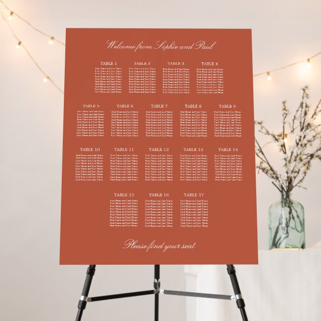 Terracotta 17 Table Wedding Seating Chart Foam Board (In Situ (Stand))