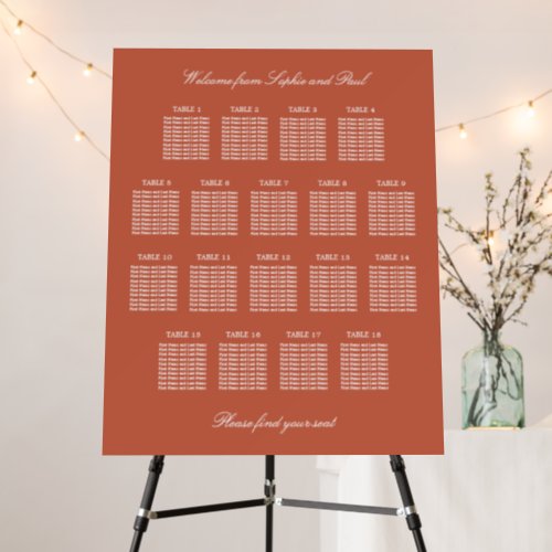 Terracotta 18 Table Wedding Seating Chart Foam Board