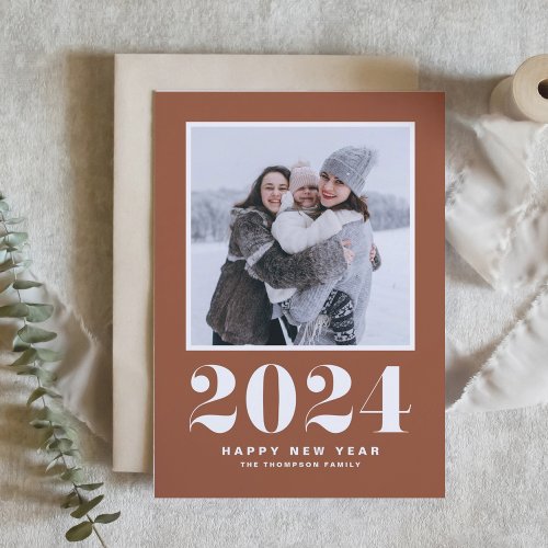Terracotta 2024 Typography Happy New Year Photo Holiday Card