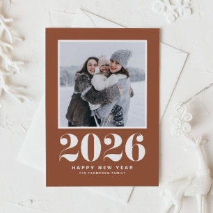 Terracotta 2026 Bold Typography New Year Photo Holiday Card