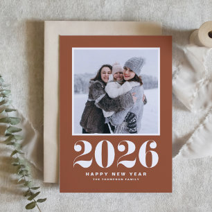 Terracotta 2026 Bold Typography New Year Photo Holiday Card