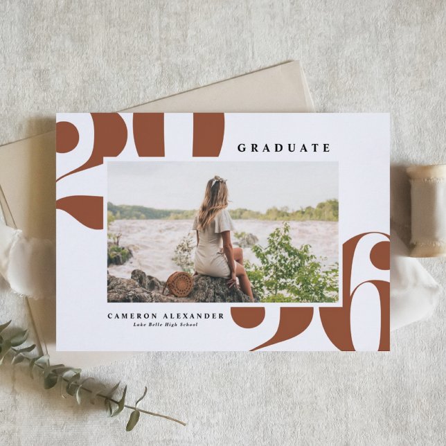 Terracotta 2026 Bold Typography Photo Graduation Announcement (Customizable terracotta photo graduation invitation featuring retro bold typography. )