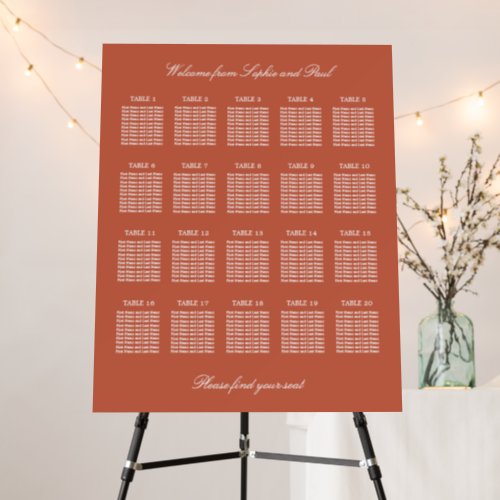 Terracotta 20 Table Wedding Seating Chart Foam Board