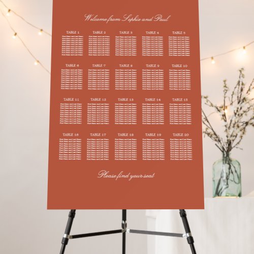 Terracotta 20 Table Wedding Seating Chart Foam Board