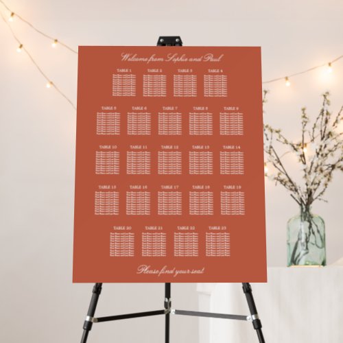Terracotta 23 Table Wedding Seating Chart Foam Board