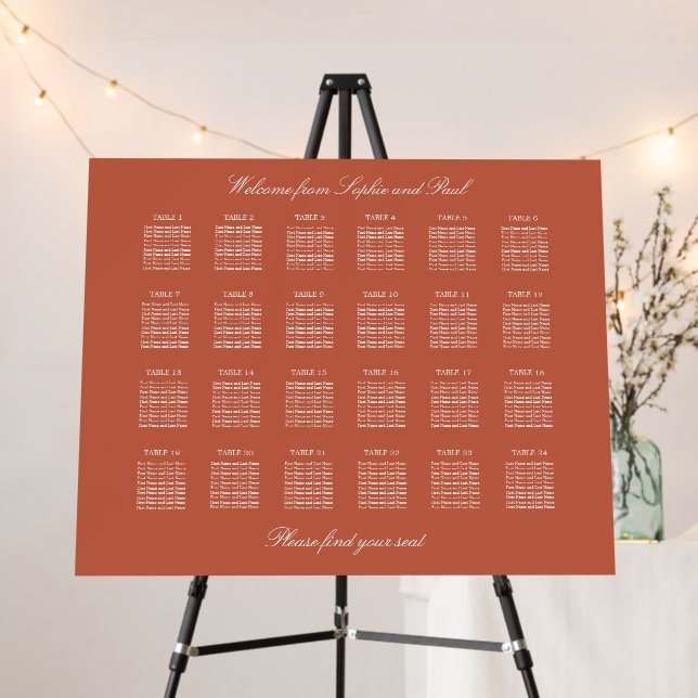 Terracotta 24 Table Wedding Seating Chart Foam Board (In Situ (Stand))