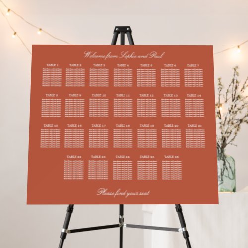 Terracotta 26 Table Wedding Seating Chart Foam Board