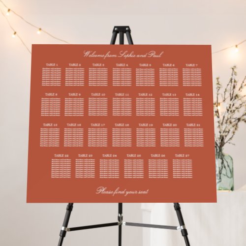 Terracotta 27 Table Wedding Seating Chart Foam Board