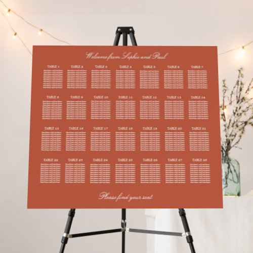 Terracotta 28 Table Wedding Seating Chart Foam Board