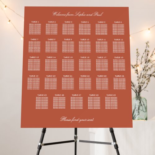 Terracotta 29 Table Wedding Seating Chart Foam Board