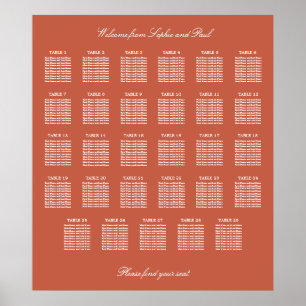 Terracotta 29 Table Wedding Seating Chart Poster