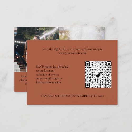 Terracotta 2 Photo Online RSVP QR Code Wedding Enclosure Card