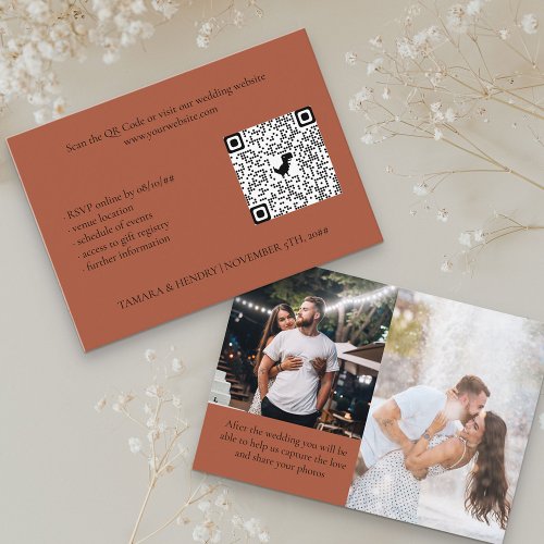 Terracotta 2 Photo Online RSVP QR Code Wedding Enclosure Card