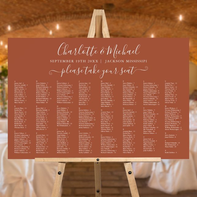 Terracotta 300 Names Wedding Seating Chart Sign (Terracotta 300 Names Wedding Seating Chart Sign)