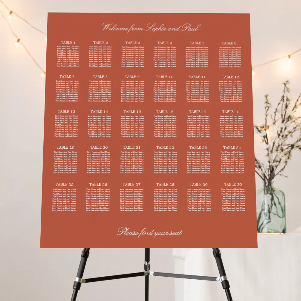 Terracotta 30 Table Wedding Seating Chart Foam Board