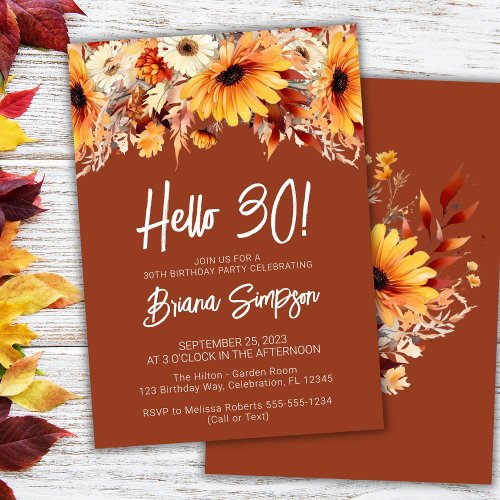 Terracotta 30th Birthday Fall Floral Butterfly Invitation