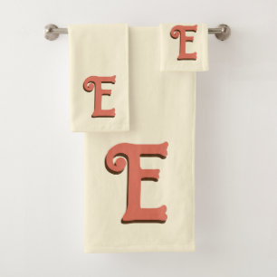 Terracotta 3D Modern Initial Letter   Ivory Cream  Bath Towel Set