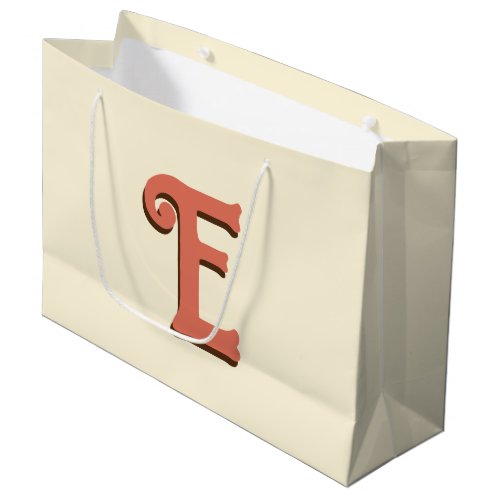 Terracotta 3D Modern Initial Letter  Ivory Cream  Large Gift Bag