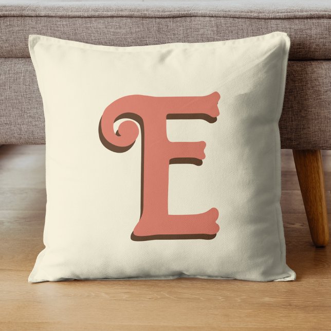 Terracotta 3D Modern Initial Letter | Ivory Cream  Throw Pillow (Creator Uploaded)