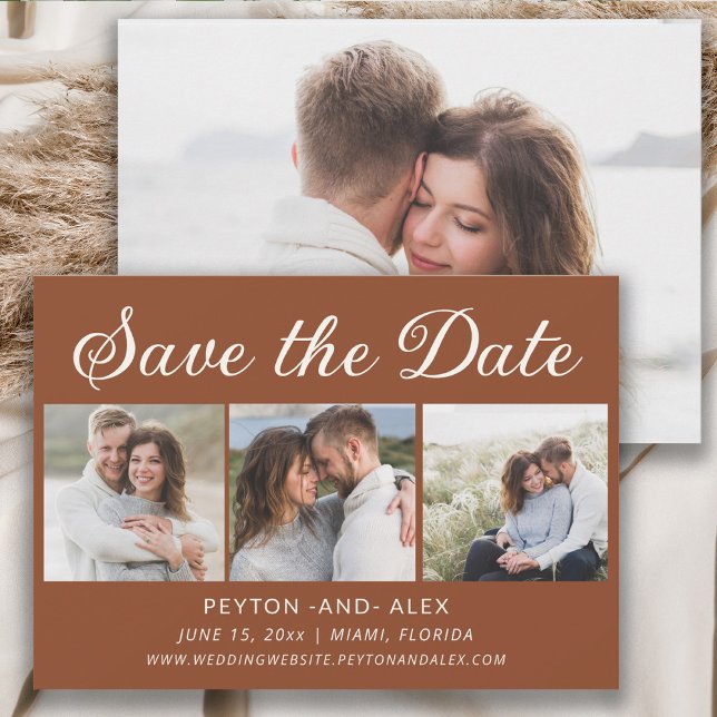 Terracotta 4-Photo 2-Sided Wedding Save Date  Save The Date (Terracotta 4-photo wedding Save the Date card)