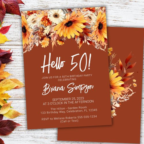Terracotta 50th Birthday Fall Floral Invitation