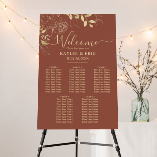 Terracotta 5 Table Floral Wedding Seating Chart Foam Board