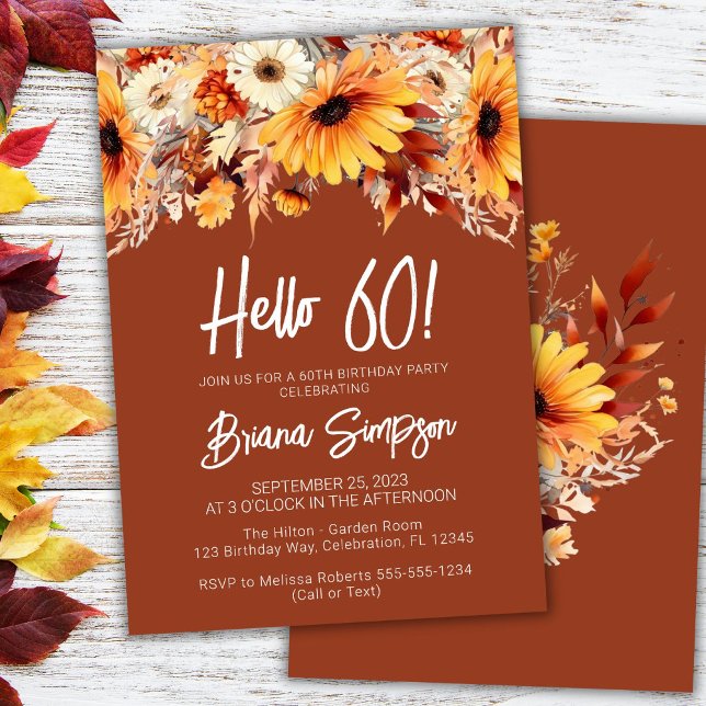 Terracotta 60th Birthday Fall Floral Invitation (Creator Uploaded)