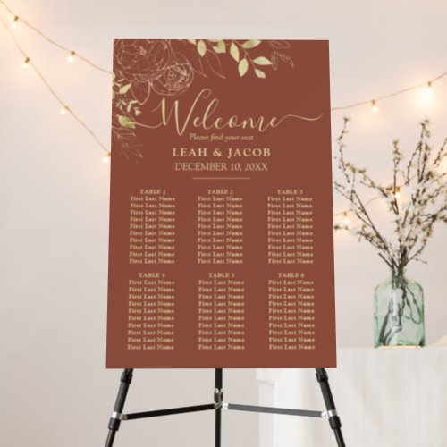 Terracotta 6 Table Floral Wedding Seating Chart Foam Board