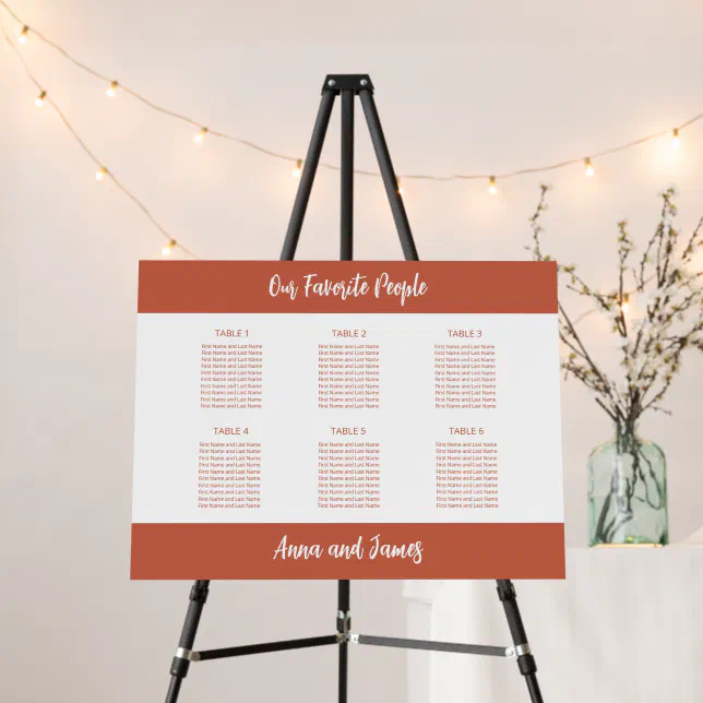 Terracotta 6 Table Seating Chart Foam Board | Zazzle