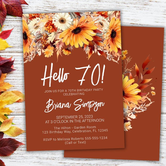 Terracotta 70th Birthday Fall Floral Invitation (Creator Uploaded)