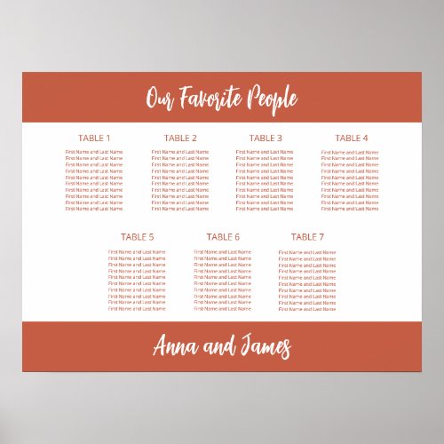 Terracotta 7 Table Seating Chart Poster