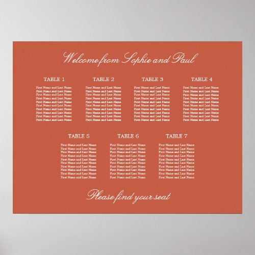 Terracotta 7 Table Wedding Seating Chart Poster