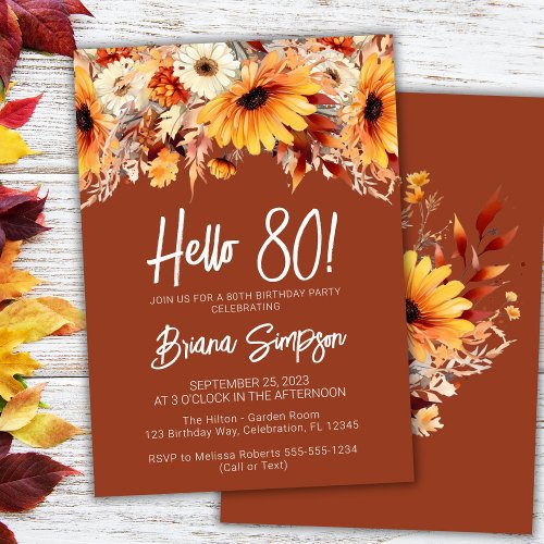 Terracotta 80th Birthday Fall Floral  Invitation