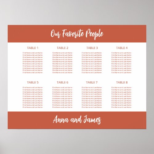 Terracotta 8 Table Seating Chart Poster