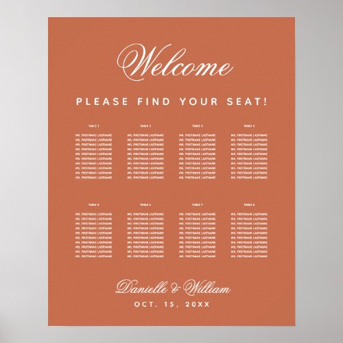 Terracotta 8 Table Simple Wedding Seating Chart