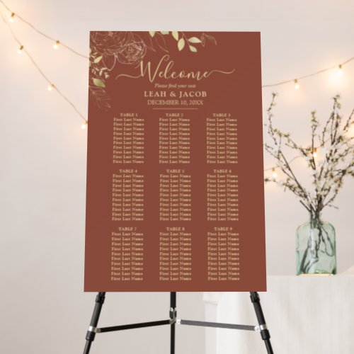 Terracotta 9 Table Floral Wedding Seating Chart Foam Board