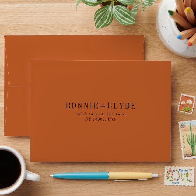 Terracotta A7 Wedding RSVP Envelope with Address (Desk)