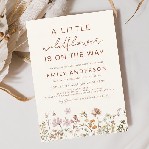 Wildflower Terracotta Floral or wildflower baby shower invitation