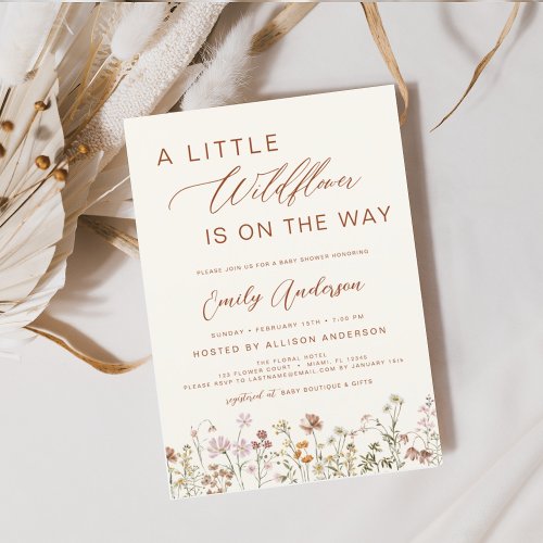 Wildflower Terracotta Floral or wildflower baby shower invitation