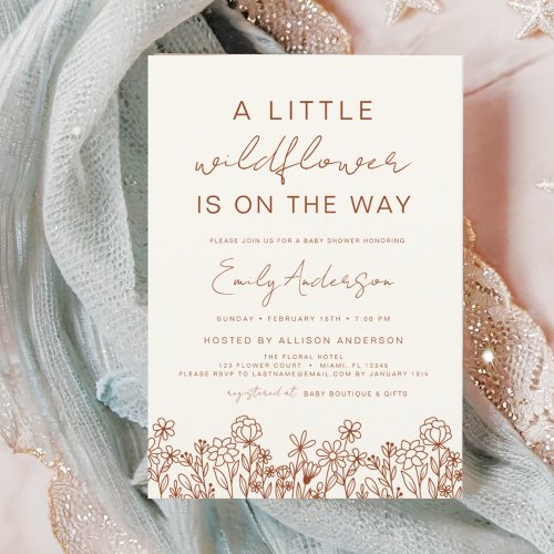 Wildflower Terracotta Floral or wildflower baby shower invitation