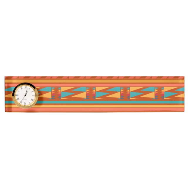 Terracotta Abstract Aztec Tribal Print Pattern Name Plate (Front)