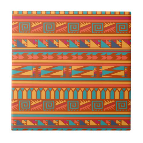 Terracotta Abstract Aztec Tribal Print Pattern Tile