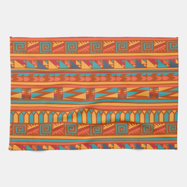 Terracotta Abstract Aztec Tribal Print Pattern Towel (Horizontal)