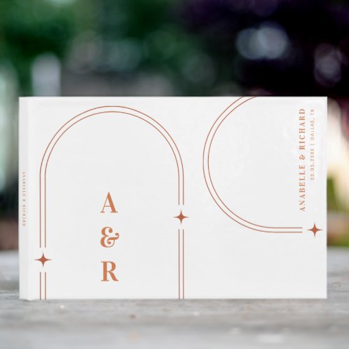 Terracotta Abstract Boho Arch Wedding Monogram Guest Book