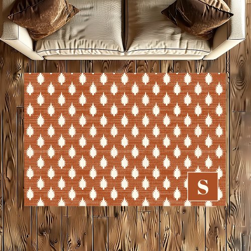 Terracotta Abstract Geometric Spikes Boho Monogram Rug